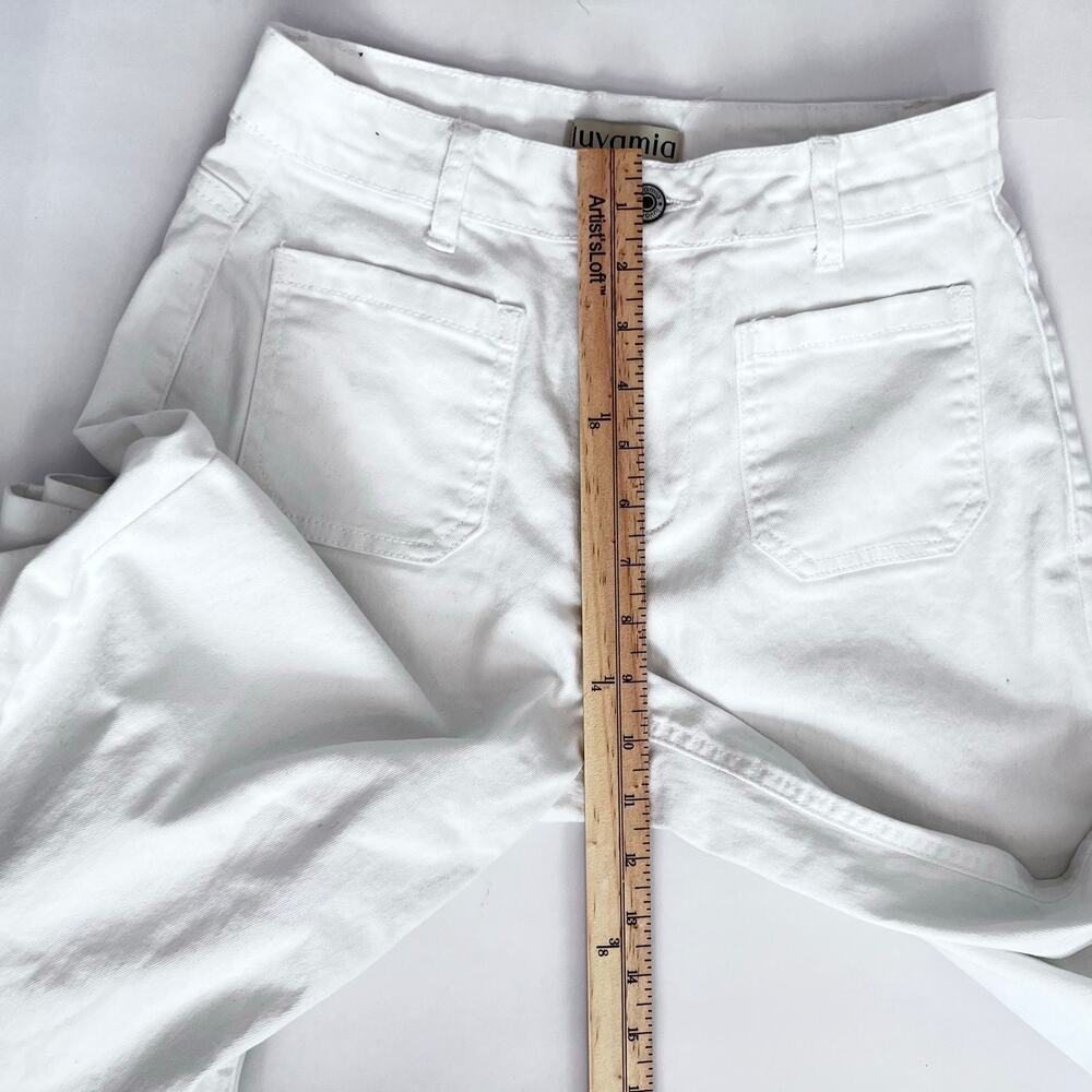 WOMENS WIDE LEG CROPPED JEANS HIGH WAISTED FRONT AND BACK POCKETS WHITE SIZE S - Picture 8 of 12